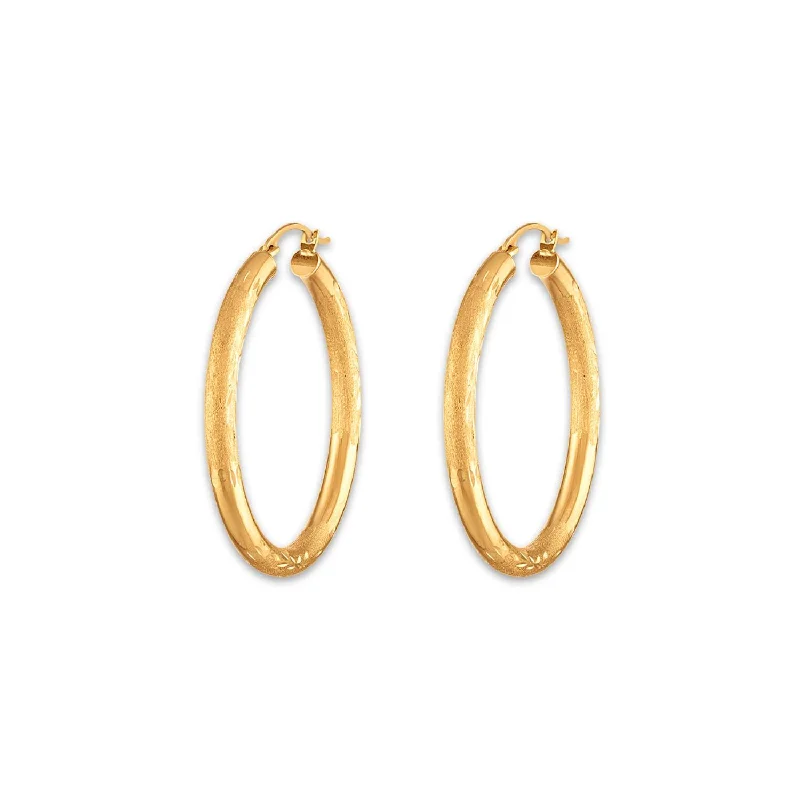 women trendy gold earrings -10KT Yellow Gold 3X32MM Hoop Earrings