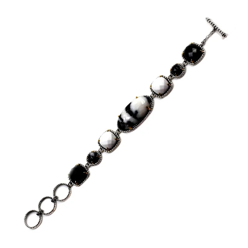 women pearl bracelets -Sterling Silver White Buffalo Gemstone Rope Halo Toggle Bracelet