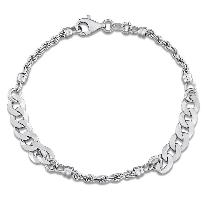 women men’s bracelets -Miadora 2.5mm Rope 6mm Curb Link Chain Bracelet Sterling Silver-7.5 in