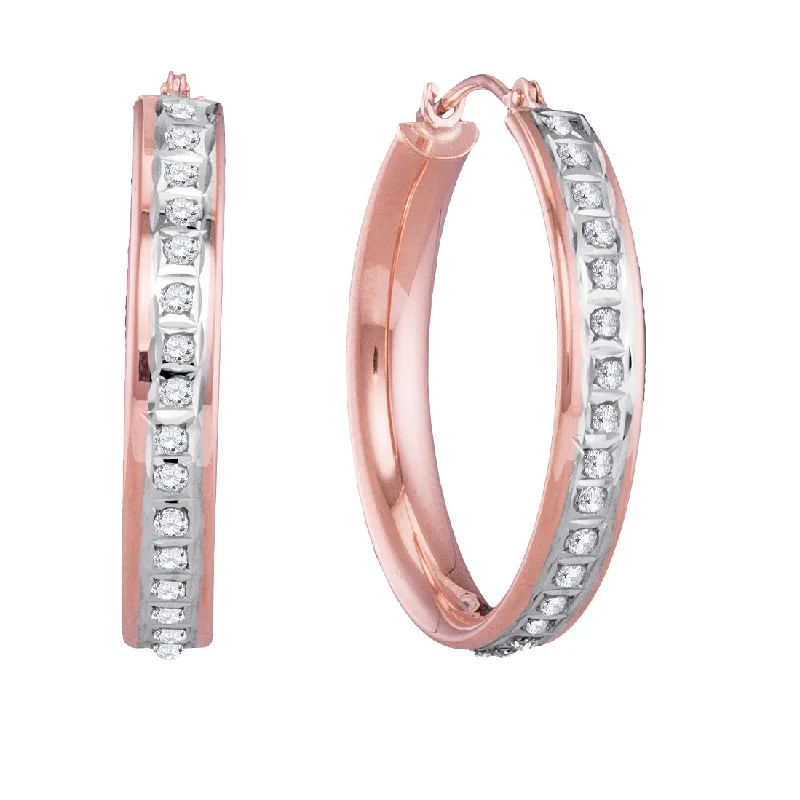 women luxury earrings -Diamond Fascination 14KT Rose Gold 25MM Diamond Accent Hoop Earrings