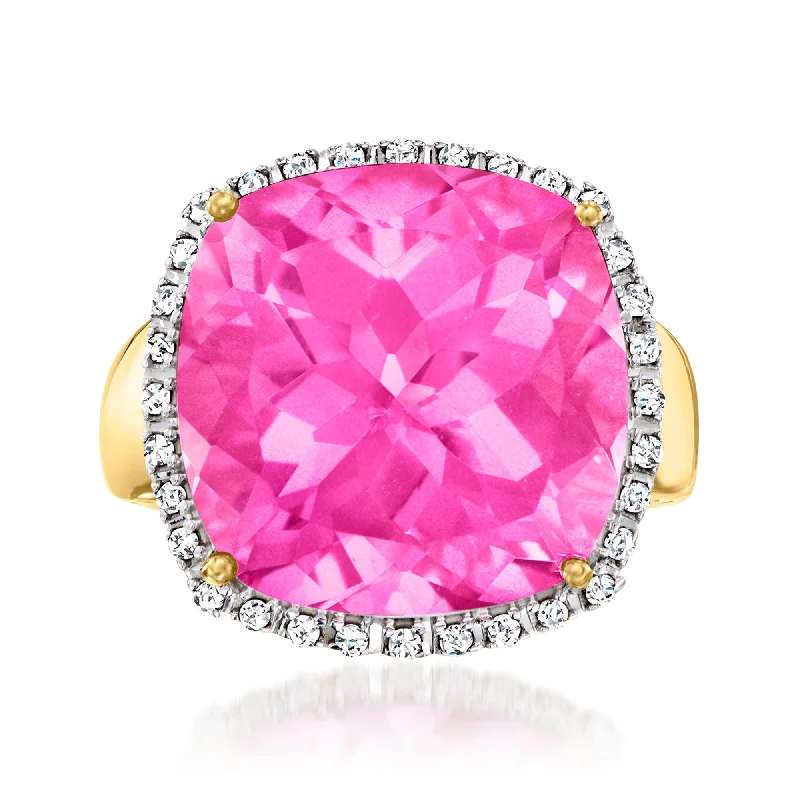 women custom-made engagement rings -Ross-Simons Pink Topaz and . Diamond Ring in 14kt Yellow Gold