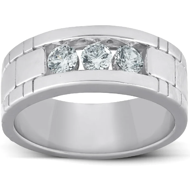 women custom engagement ring designs -10k White Gold 1 Ct Three Stone Mens Heavy Weight Anniversary Ring