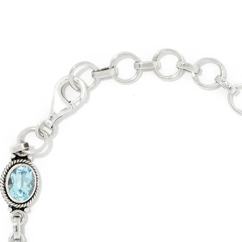 women pearl bangles -925 Sterling Silver Swiss Blue Topaz Adjustable Bracelet