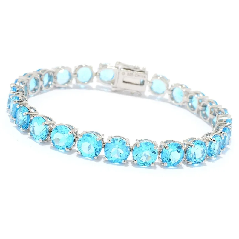 women stackable bangles -Sterling Silver Choice of Length Round Swiss Blue Topaz Line Bracelet