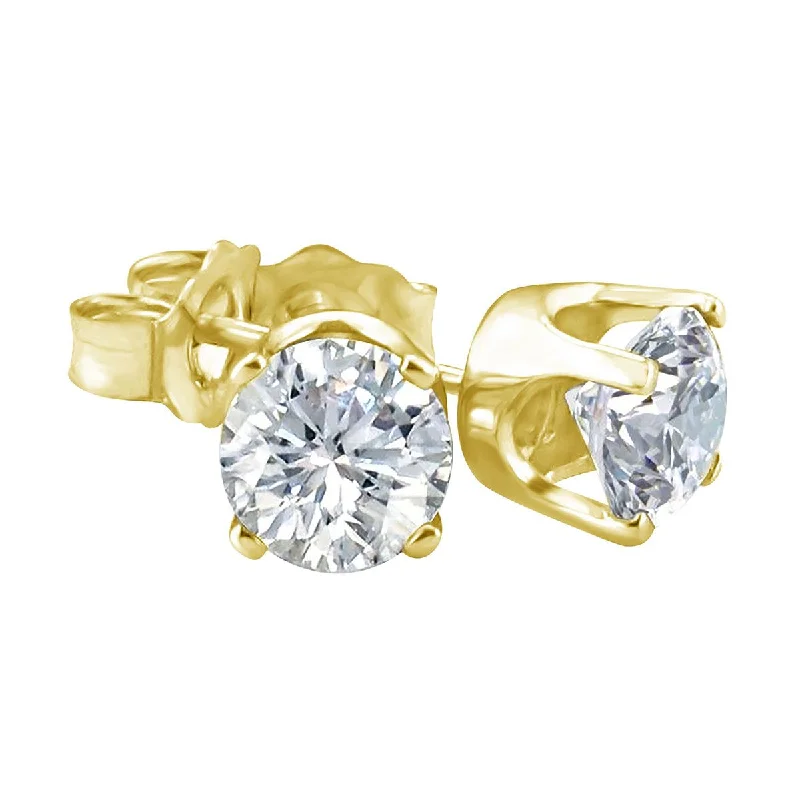 women adjustable earrings -Premiere 1/10 CTW Diamond Solitaire Stud Earrings in 14KT Yellow Gold