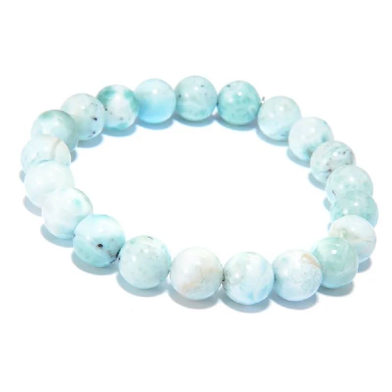 women pearl bangles -Sterling Silver Round Larimar Beaded Stretch Bracelet