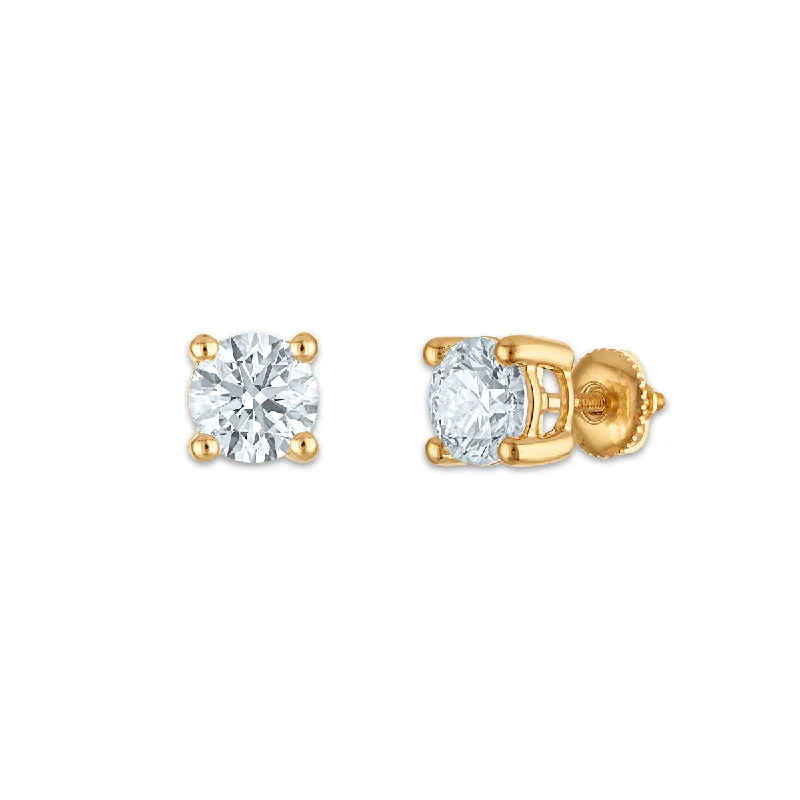 women gold hoop earrings -EcoLove 3 CTW Lab Grown Diamond Stud Earrings in 10KT Yellow Gold