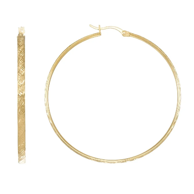 women stylish earrings -Simone I Smith Collection 18KT Yellow Gold Plated Sterling Silver 50X3MM Textured Hoop Earrings