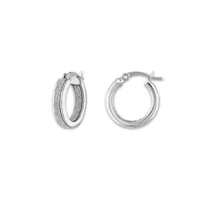 women artistic earrings -Sterling Silver 15MM 20MM 24MM Glitter Hoop Earrings