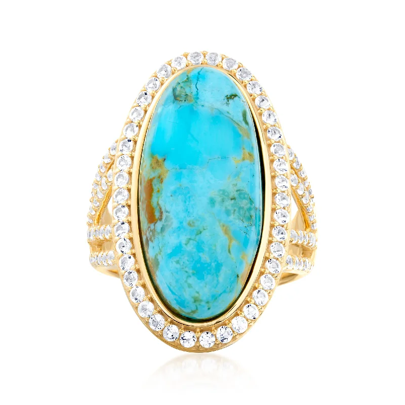 women sapphire engagement rings -Ross-Simons Mosaic Kingman Turquoise and White Topaz Ring in 18kt Gold Over Sterling