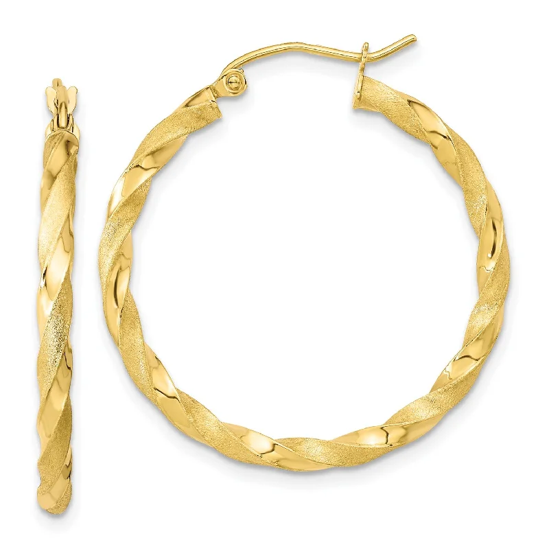 women long earrings -10KT Yellow Gold 30X2.5MM Twist Hoop Earrings