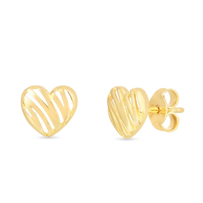 women anniversary earrings -14KT Yellow Gold 7MM Heart Stud Earrings