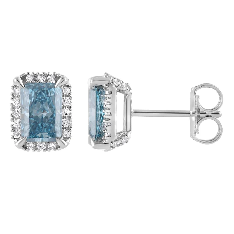 women elegant earrings -Signature EcoLove 2-1/4 CTW fancy Blue Lab Grown Diamond Earrings in 14KT White Gold