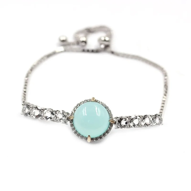 women pearl bangles -14K gold & sterling silver with Aqua Chalcedony Adjustable Bracelet