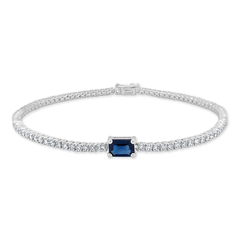 women beaded bracelets -Joelle Sapphire & Diamond Tennis Bracelet 14K Gold 7 inches