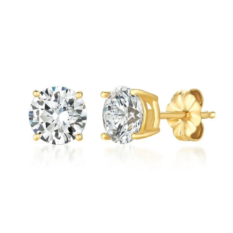 women adjustable earrings -Crislu 18KT Yellow Gold Plated Sterling Silver 3 CTW Round Cubic Zirconia Stud Earrings