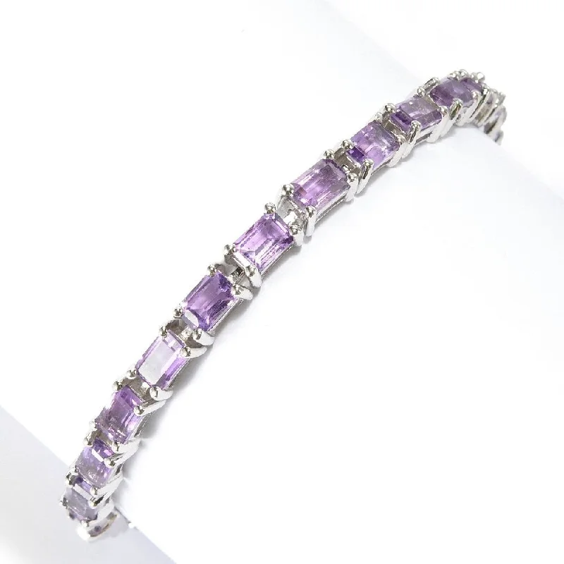 women eco-friendly bracelets -Sterling Silver Baguette Amethyst Line Bracelet