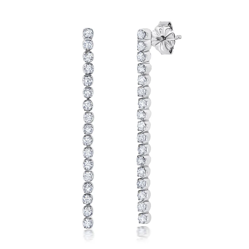 women drop earrings -Crislu Platinum Plated Sterling Silver 2MM Cubic Zirconia Fashion Drop & Dangle Earrings