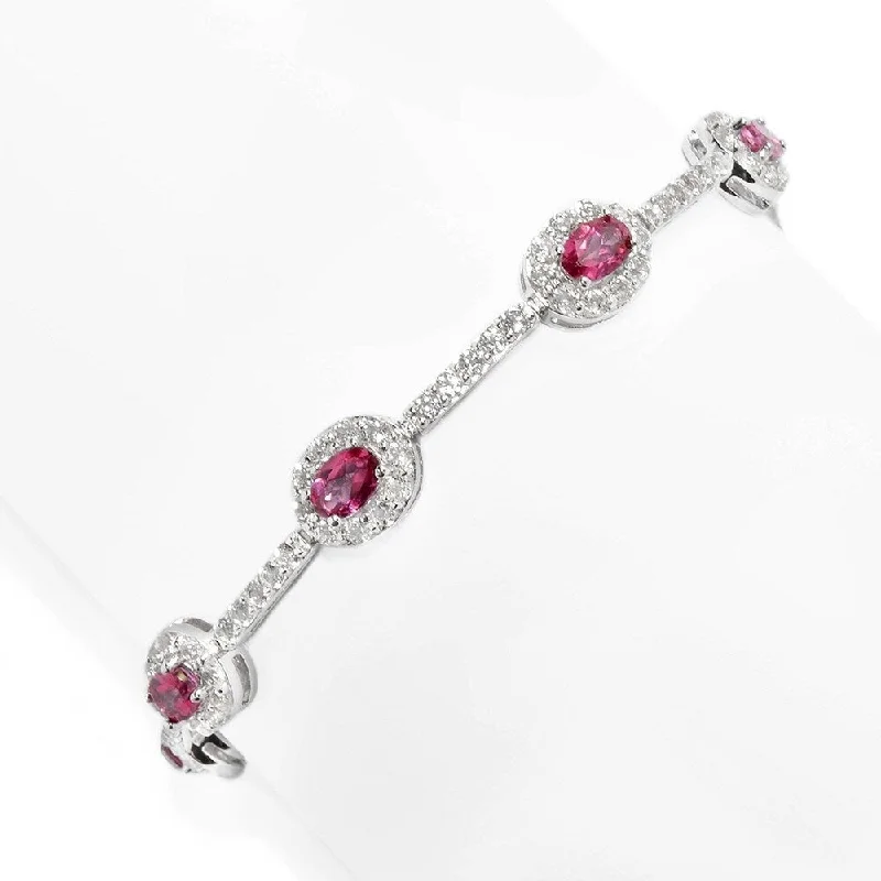 women stacked bangles -925 Sterling Silver Pink Topaz and White Topaz Bracelet