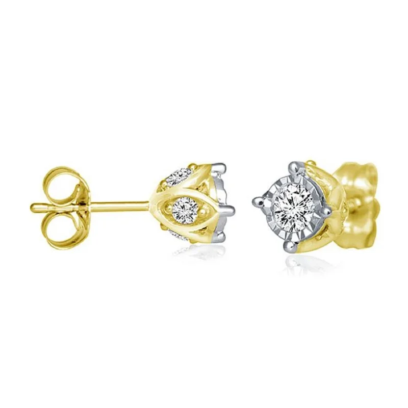 women oversized earrings -1/2 CTW Diamond Solitaire Illusion Set Stud Earrings in 10KT Yellow Gold