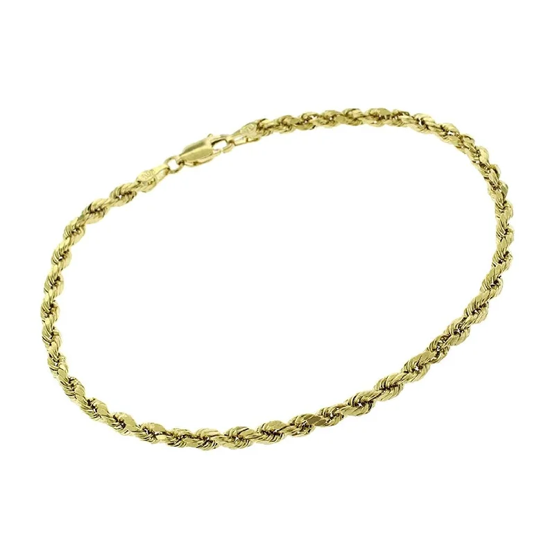 women bracelets -10K Yellow Gold 3MM Solid Rope Diamond-Cut Link Bracelet 7"- 8", Gold Bracelet for Men & Women, 100% Real 10K Gold