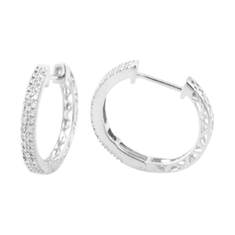 women rhinestone earrings -1/10 CTW Diamond Hoop Earrings in 10KT White Gold