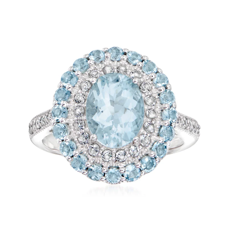 women sparkling engagement rings -Ross-Simons Aquamarine Ring With Multi-Gemstones in Sterling Silver