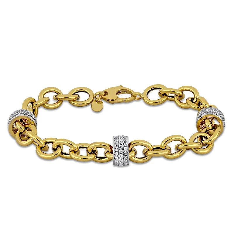 women minimalistic bangles -Miadora 1 3/4ct TGW Cubic Zirconia Rondelle Oval Link Bracelet 14k Two-Tone Gold