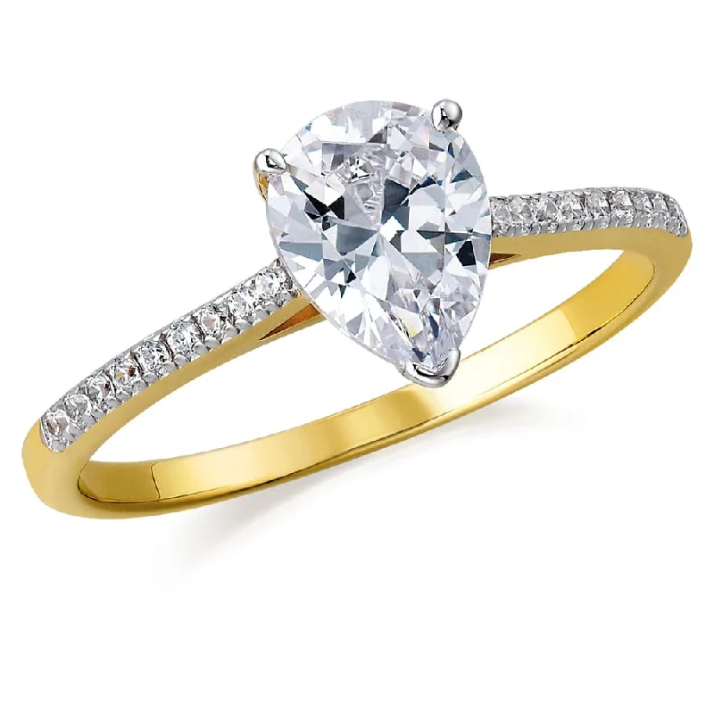 women custom rings -Shining Pear Cut Solitaire Ring