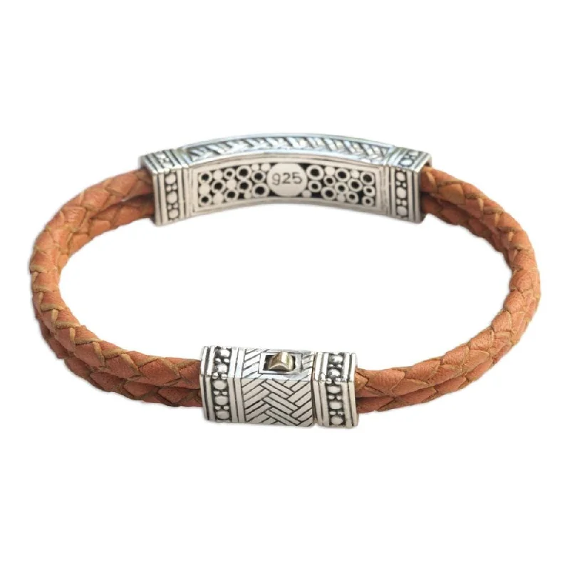 women pearl bracelets -Handmade Men's Sterling Silver Leather 'Jakarta Man' Bracelet (Indonesia)