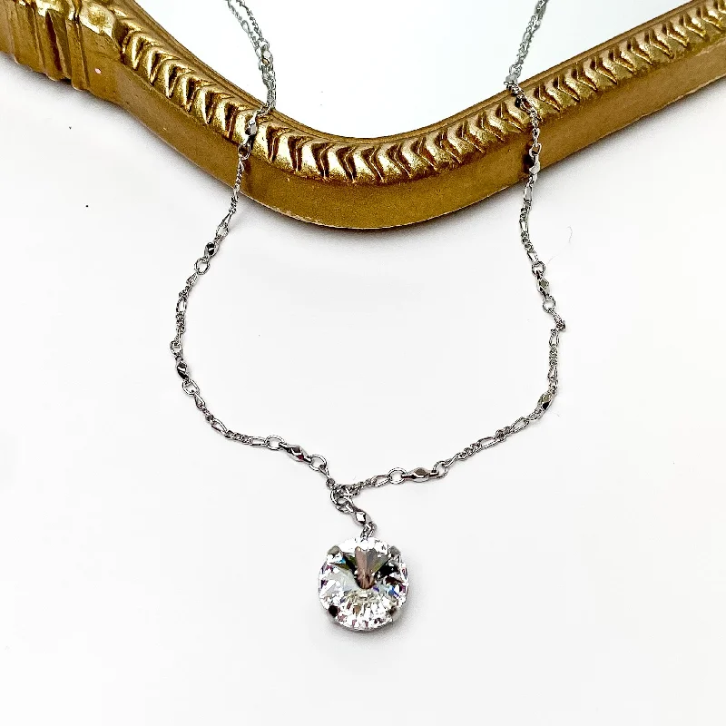 women one-of-a-kind necklaces -Sorrelli | Nadine Long Crystal Pendant Necklace in Palladium Silver Tone and Clear