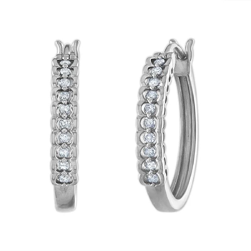 women chic stud earrings -1/4 CTW Diamond Hoop Earrings in Sterling Silver