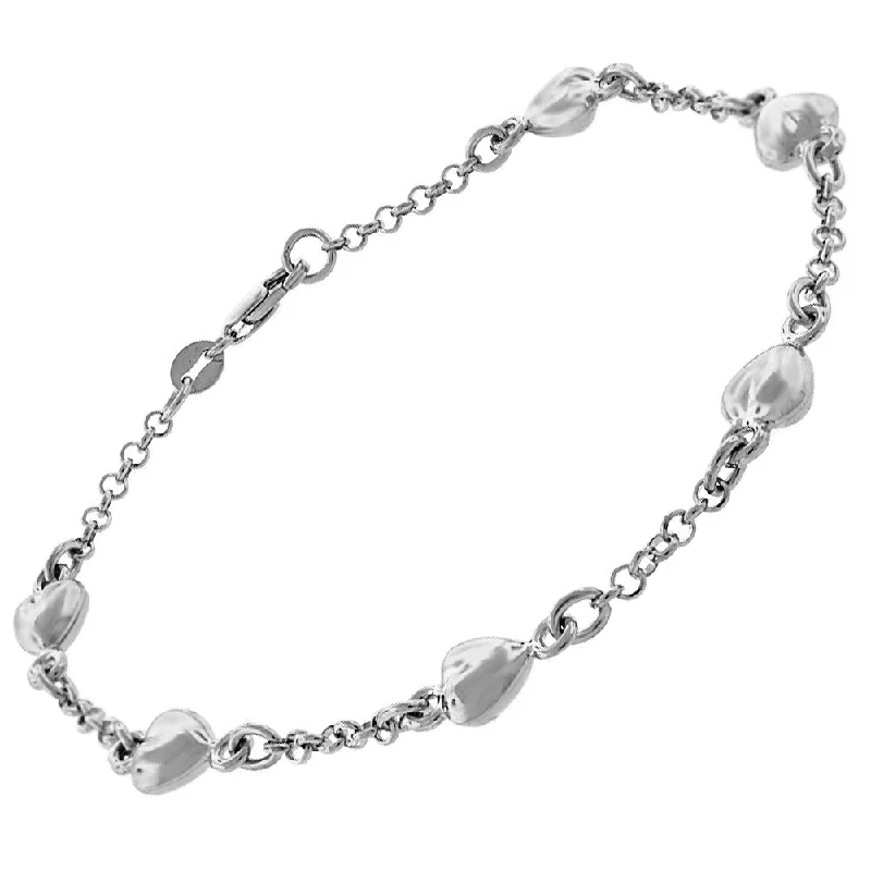 women infinity bangles -14k White Gold Womens Fancy Puff Hearts Cable Link Charm Bracelet Chain 6", 7", 10"