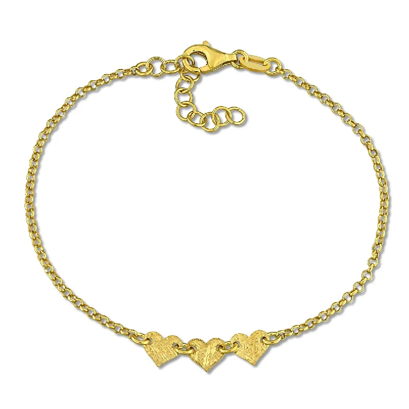 women tennis bracelets -Miadora 5.3mm Heart Center with 1.7mm Rolo Chain Bracelet Yellow Silver