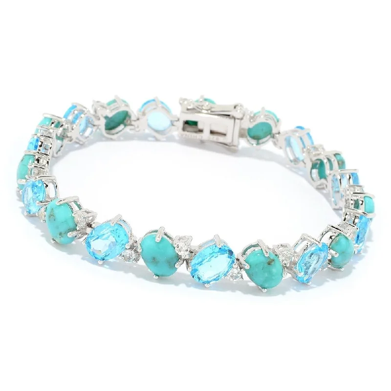 women eco-friendly bracelets -Sterling Silver Campitos Mexican Turquoise & Swiss Blue Topaz Line Bracelet