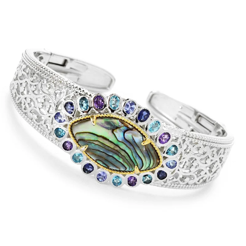 women personalized bangles -Dallas Prince 6.5" or 7.25" 26 x 14.5mm Abalone & Multi Gemstone Cuff Bracelet. Collection: Classic Dallas