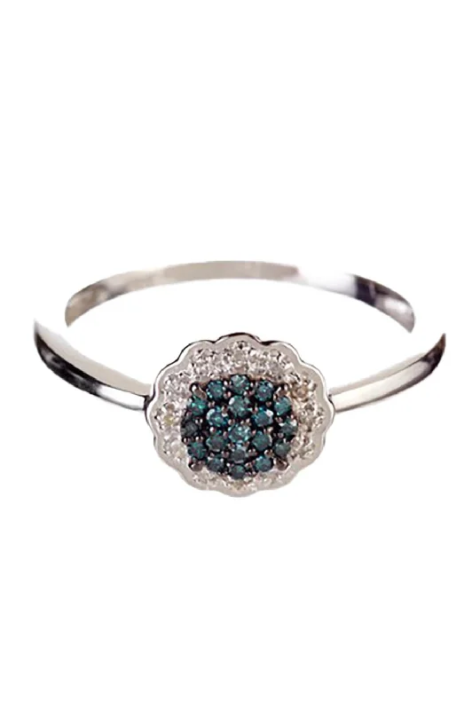 women sparkling engagement rings -14K W  TEAL DIAMOND RING