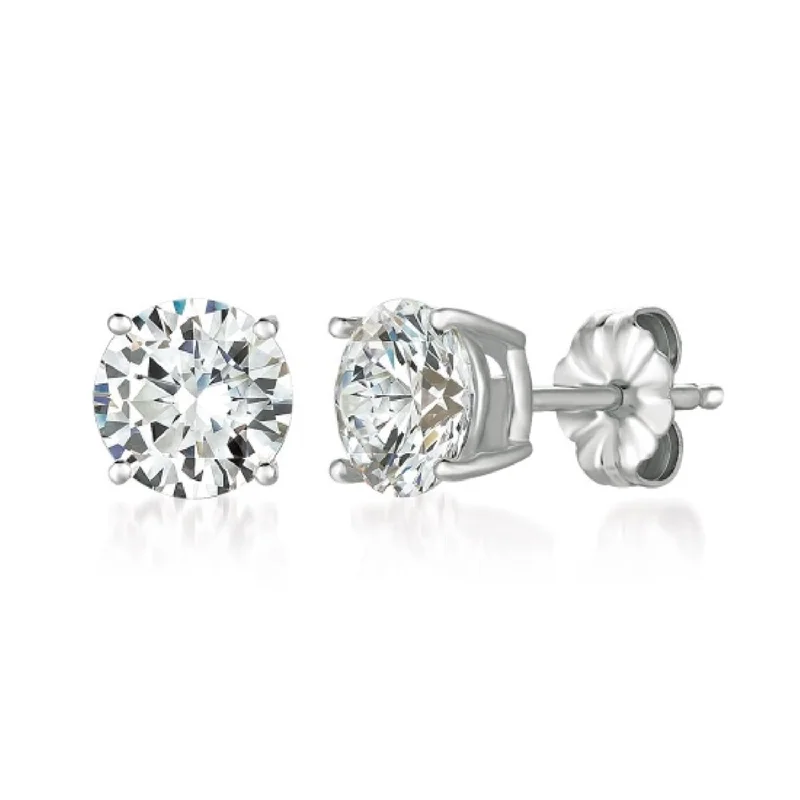 women luxury hoop earrings -Crislu Platinum Plated Sterling Silver Round Cubic Zirconia Solitaire Stud Earrings