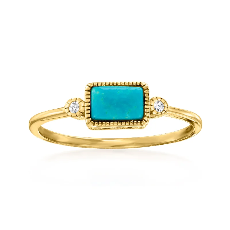 women elegant wedding engagement rings -Ross-Simons Turquoise and Diamond-Accented Ring in 14kt Yellow Gold