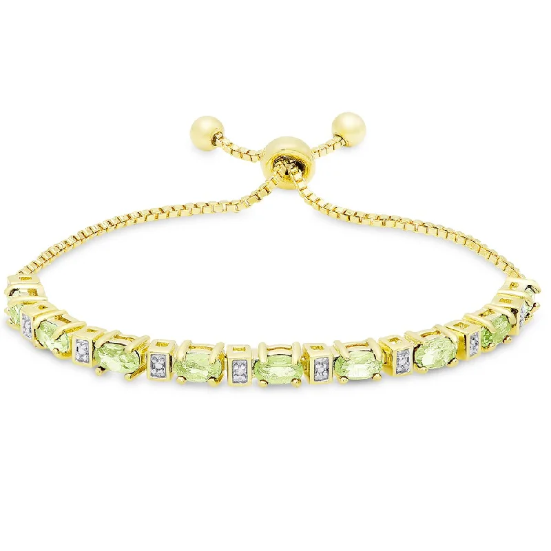 women vibrant bangles -Dolce Giavonna Gold Overlay Peridot and Diamond Accent Adjustable Slider Bracelet