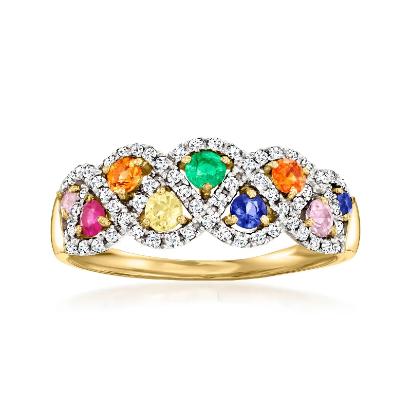 women three-stone engagement rings -Ross-Simons Multi-Gemstone and . Diamond Ring in 14kt Yellow Gold