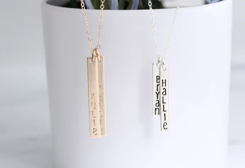 women vintage pendant necklaces -vertical name necklace {silver or gold}