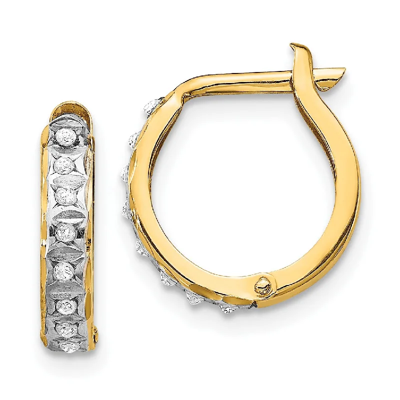 women drop earrings -Diamond Fascination Hinged / Huggie Diamond Accent Hoop Earrings in 14KT Yellow Gold