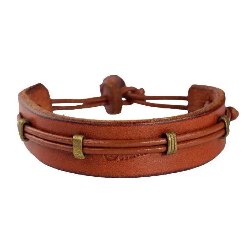 women bangles -Handmade Men's Leather 'Stand Alone in Tan' Bracelet (Ghana)