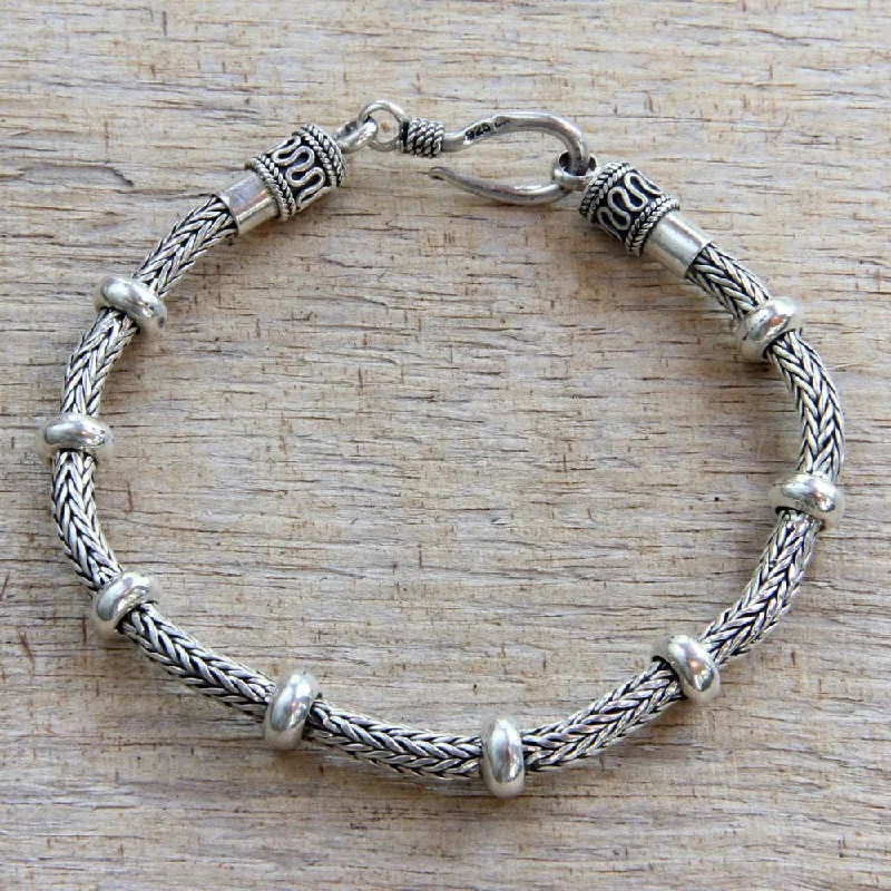 women adjustable bracelets -Handmade Dragons Valor Strong Naga Snake Chain Bracelet with Rondelle Accents 925 Sterling Silver Mens Bracelet (Indonesia)