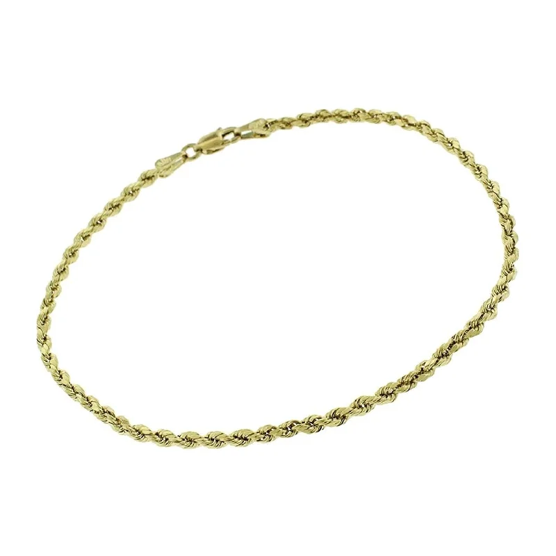 women bangle bracelets -10K Yellow Gold 2.5MM Solid Rope Diamond-Cut Link Bracelet 7"- 9", Gold Bracelet for Men & Women, 100% Real 10K Gold