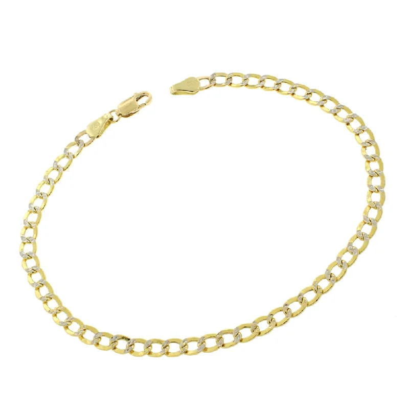 women rose gold bracelets -14k Yellow Gold 3.5mm Hollow Cuban Curb Link Diamond Cut Two-Tone Pave Bracelet Chain 5.5" - 7.5"