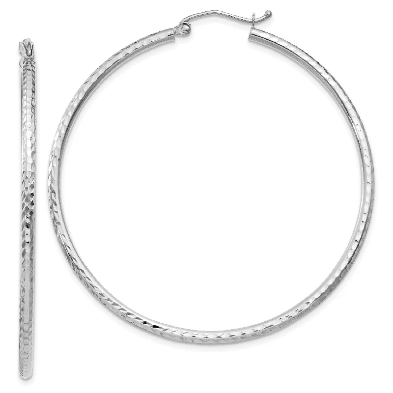 women sparkling earrings -14KT White Gold 50X2MM Diamond-cut Hoop Earrings