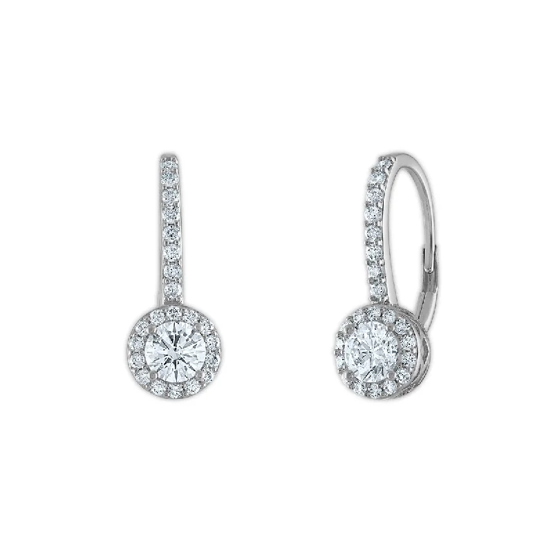 women boho earrings -EcoLove 1 1/4 CTW Lab Grown Diamond Halo Drop & Dangle Earrings in 14KT White Gold