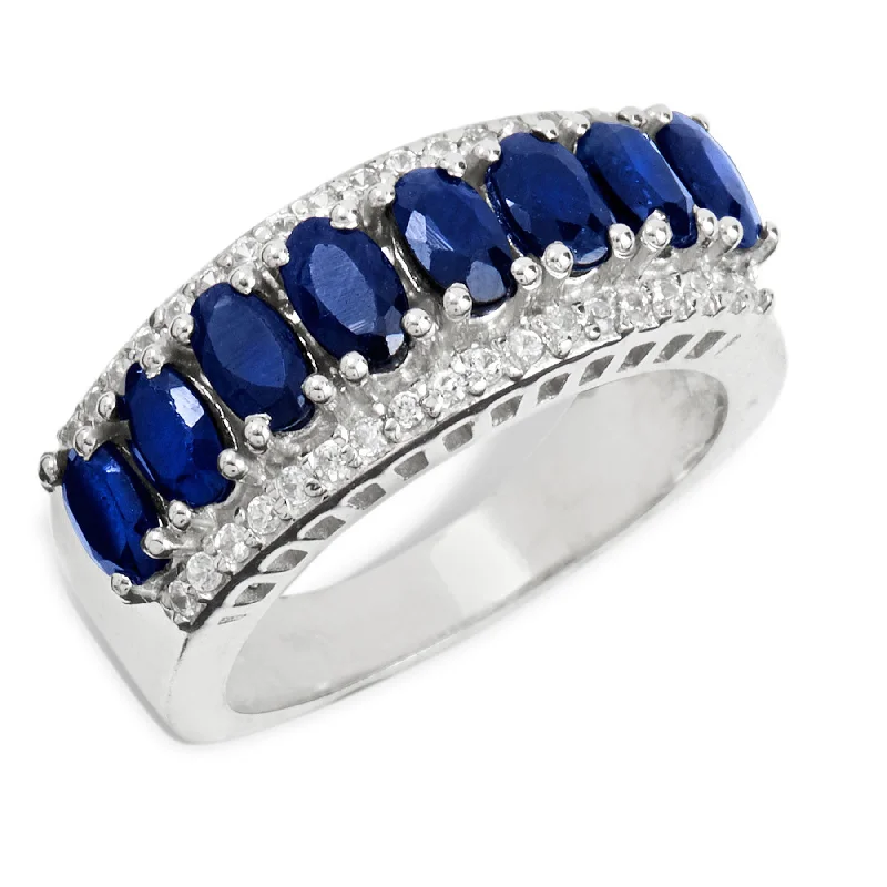 women personalized engagement rings -STERLING 925 BLUE SAPPHIRE & WHITE ZIRCON BAND